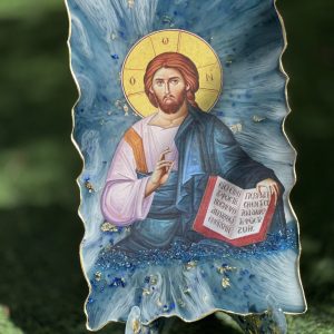 Χειροποίητη ορθογώνια εικόνα Χριστού από υγρό γυαλί