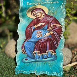 Χειροποίητη εικόνα Παναγίας Εγκυμονούσας από υγρό γυαλί