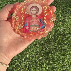 Χειροποίητη εικόνα Αγίου Φανουρίου από υγρό γυαλί