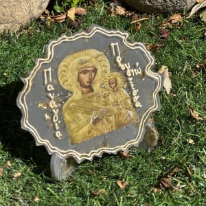 Χειροποίητη εικόνα Παναγίας Προυσιώτισσας από υγρό γυαλί