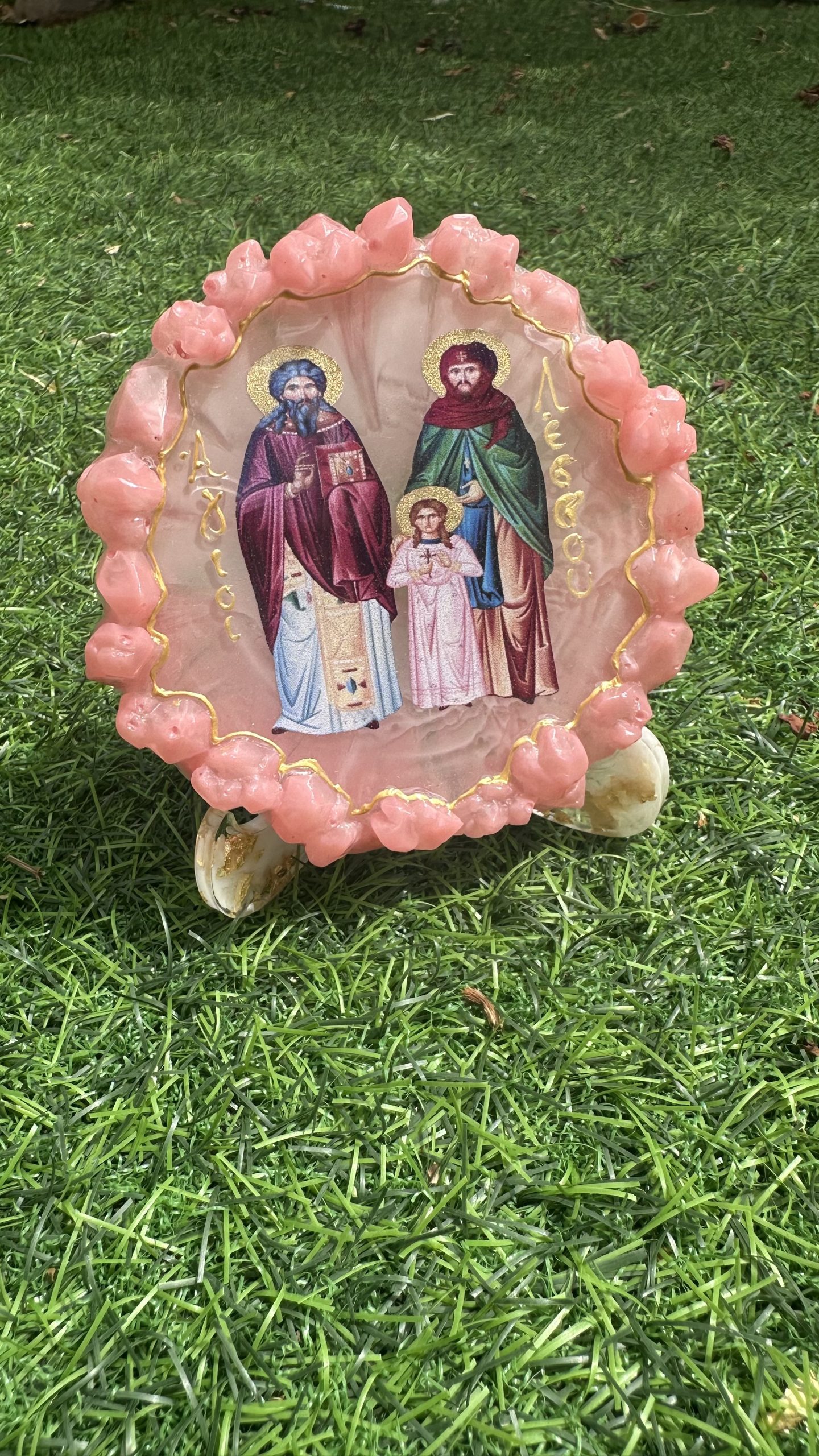 Χειροποίητη εικόνα Αγίων Λέσβου από υγρό γυαλί