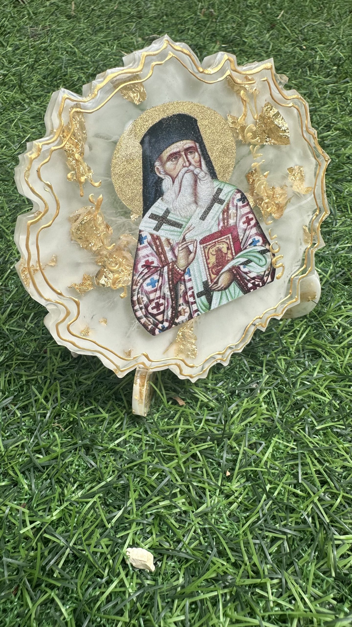 Χειροποίητη εικόνα Αγίου Νεκταρίου από υγρό γυαλί