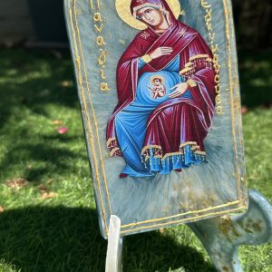Χειροποίητη εικόνα Παναγίας Εγκυμονούσας από υγρό γυαλί