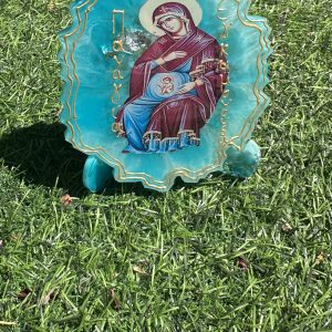 Χειροποίητη εικόνα Παναγίας Εγκυμονούσας από υγρό γυαλί