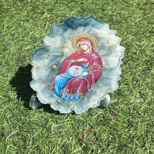 Χειροποίητη εικόνα Παναγίας Εγκυμονούσας από υγρό γυαλί