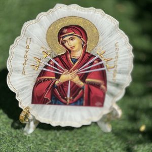 Χειροποίητη εικόνα Παναγίας Επτάσπαθης από υγρό γυαλί