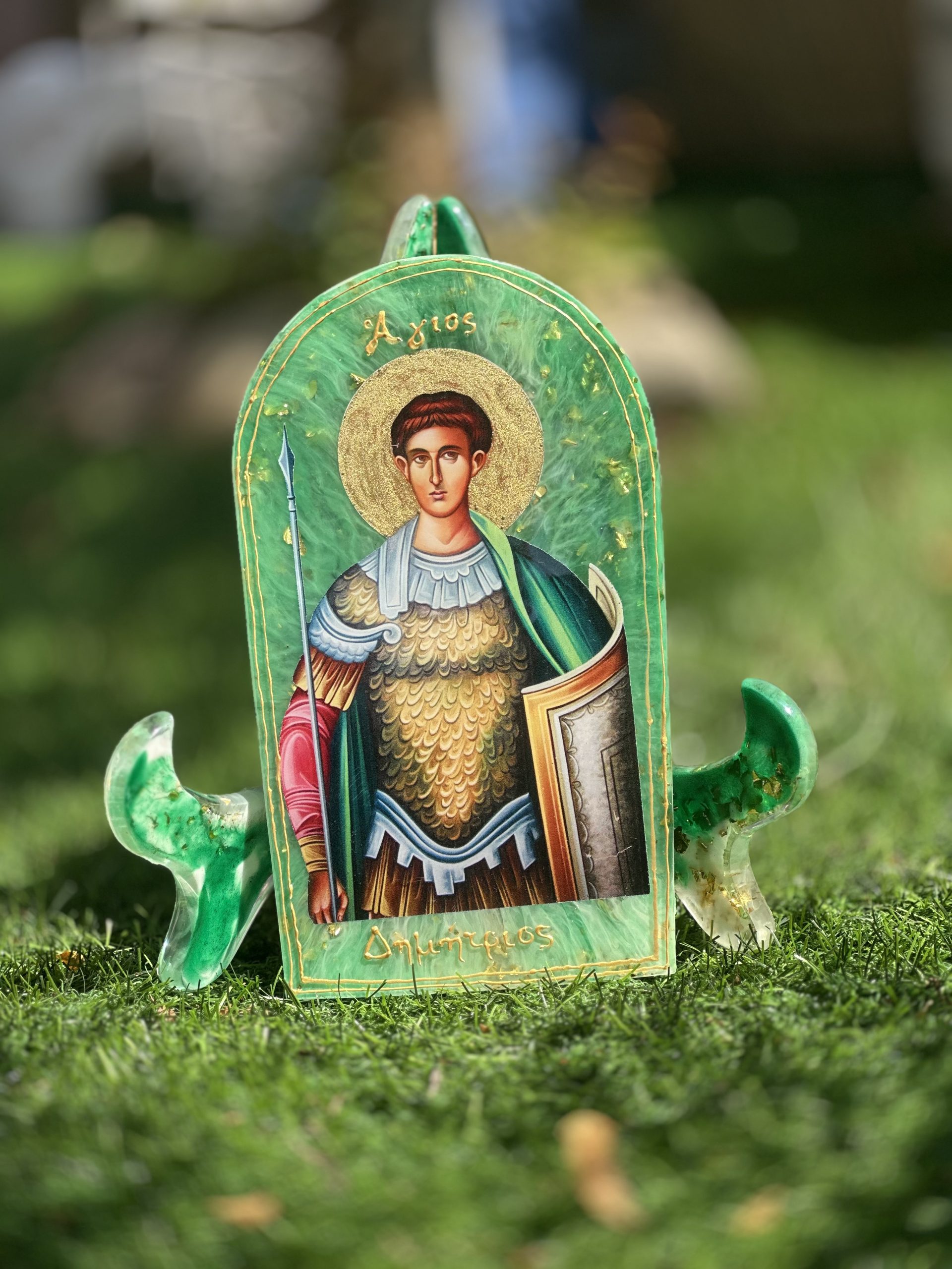 Χειροποίητη εικόνα Αγίου Δημητρίου από υγρό γυαλί