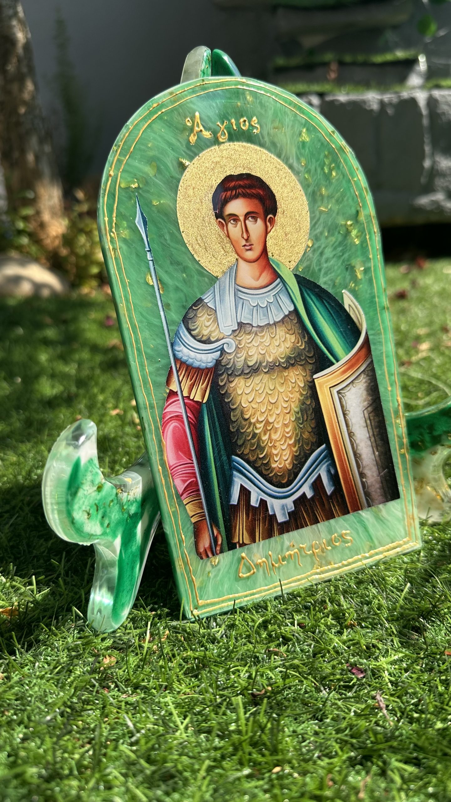 Χειροποίητη εικόνα Αγίου Δημητρίου από υγρό γυαλί - Image 2