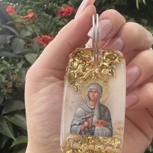 Χειροποίητο μπρελόκ  Αγίας Παρασκευής από υγρό γυαλί