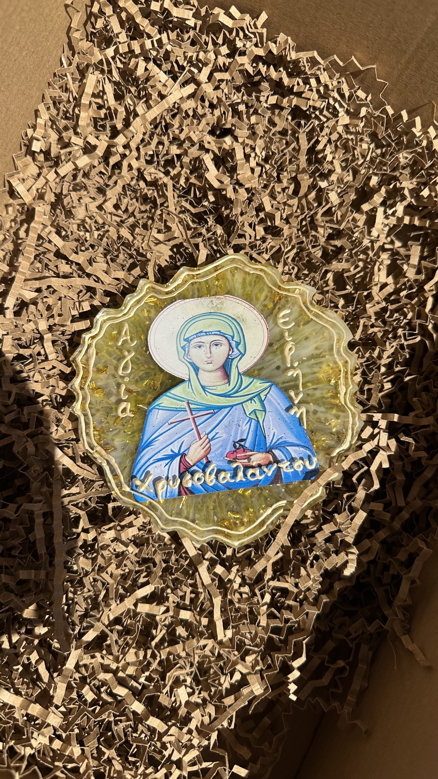 Εικόνα Αγίας Ειρήνης Χρυσοβαλάντους από υγρό γυαλί